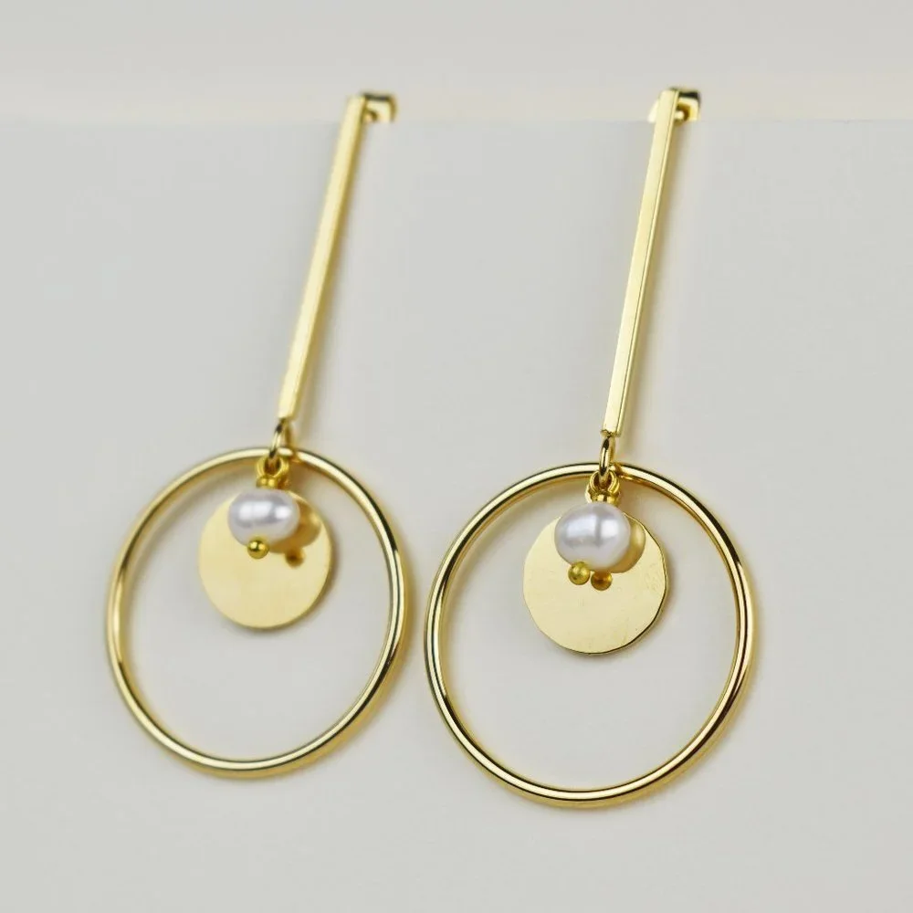 Accent dangle hoop earrings, large lightweight gold tone earrings